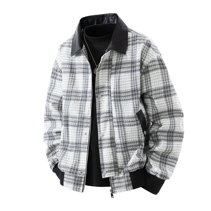 Herren karierte Overshirt-Jacke mit Kunstlederkragen, gefüttertem Innenfutter und elastischen Bündchen Drune
