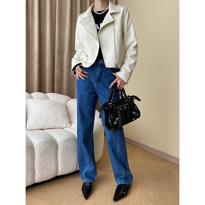 Damen modische Bikerjacke aus hochwertigem Kunstleder mit feinen Details Drune