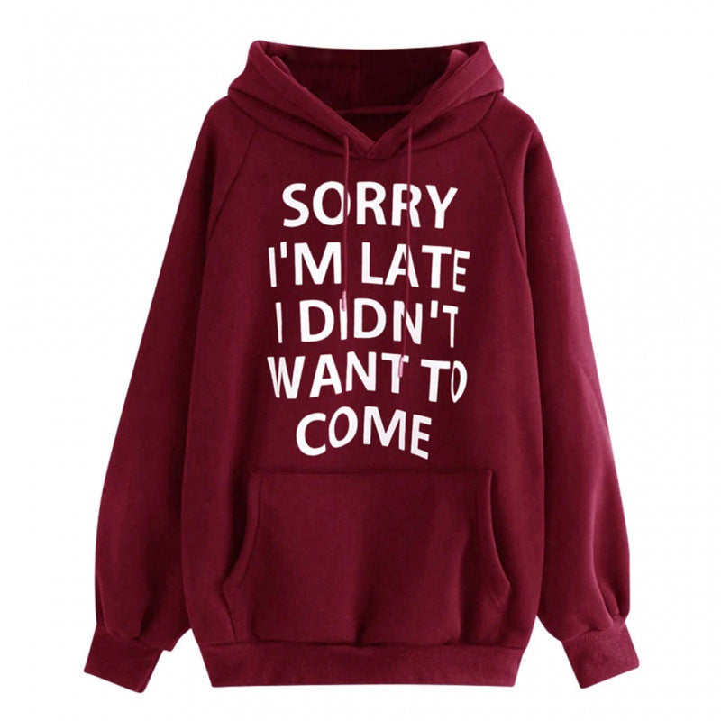 Damen Lockere Kapuzenpullover mit Statement-Print, Kängurutasche und Raglanärmeln Drune