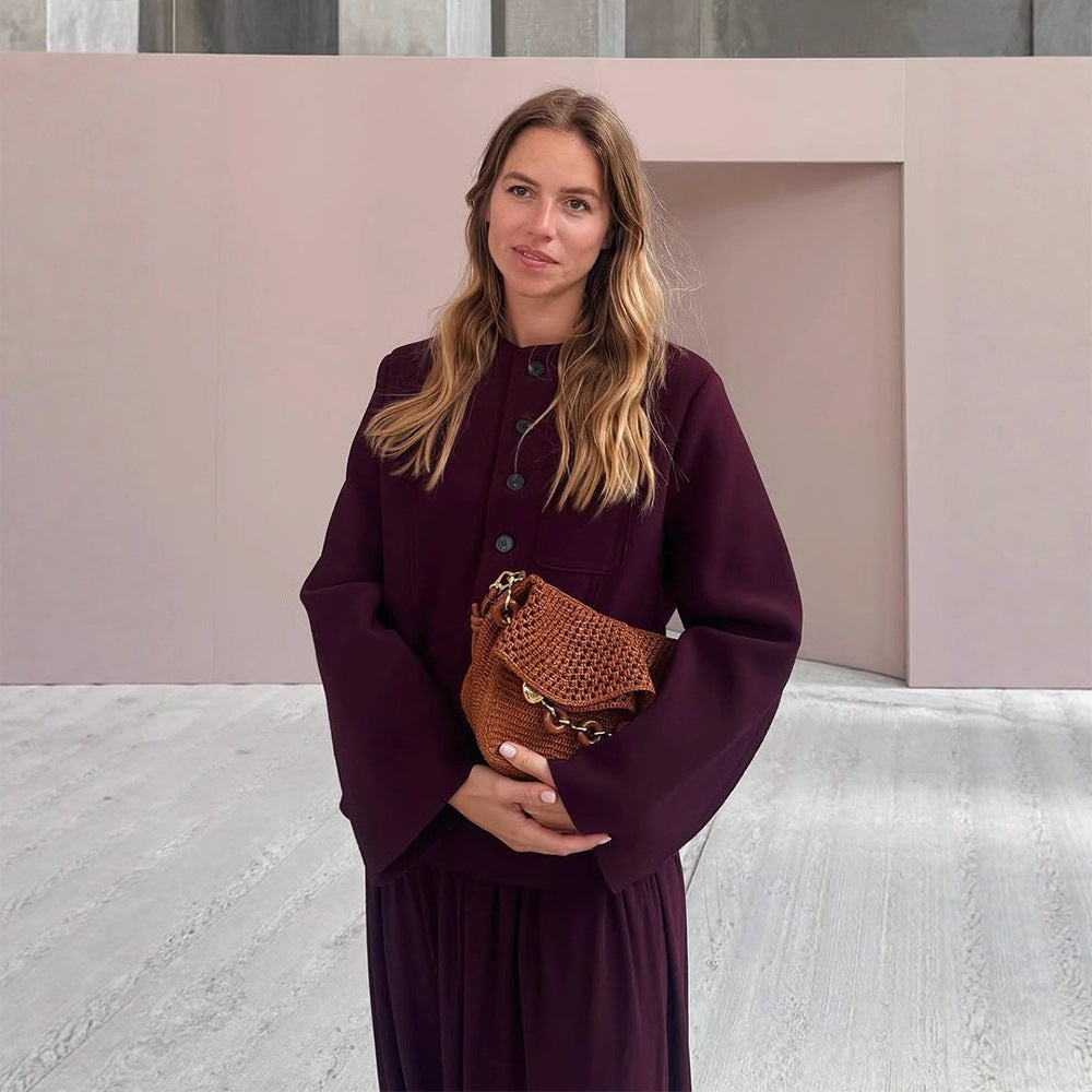 Damen Kurzjacke mit Rundhalsausschnitt, kastiger Silhouette und gewelltem Saum Drune