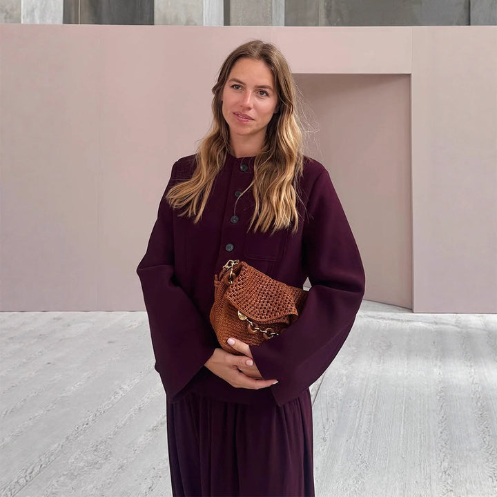Damen Kurzjacke mit Rundhalsausschnitt, kastiger Silhouette und gewelltem Saum Drune
