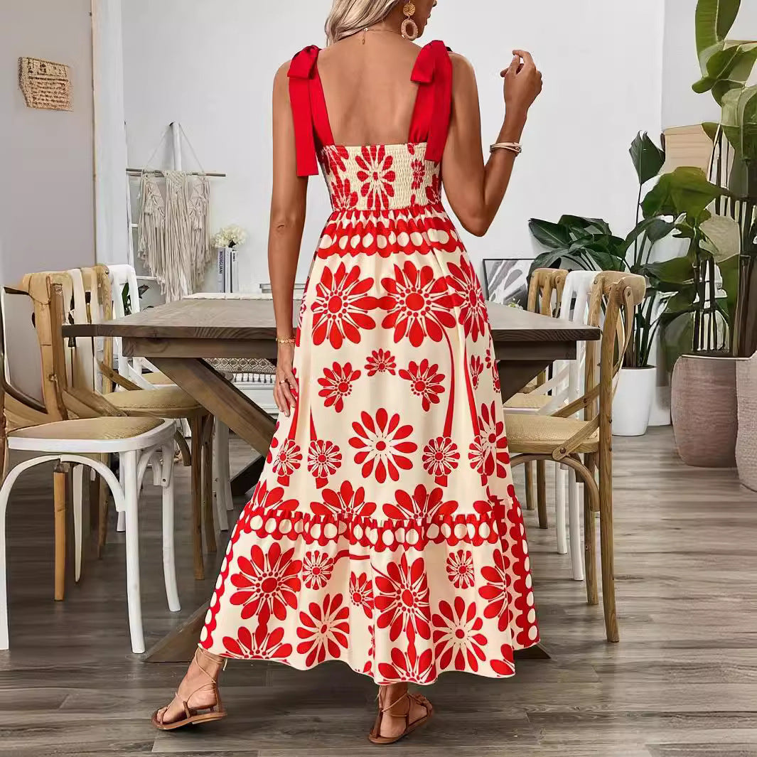 Damen Elegantes Maxikleid mit Blumenmuster und charmanten Trägern Drune