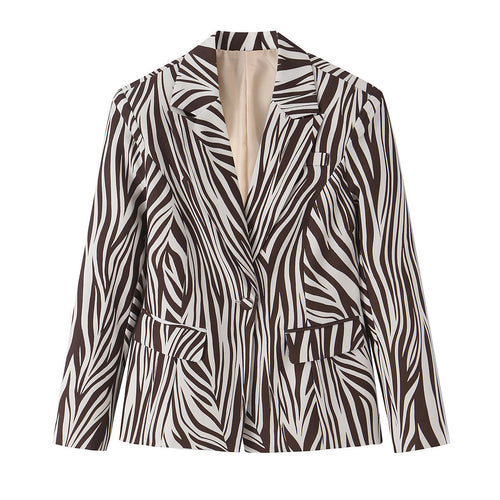 Damen Blazerjacke mit Zebrastreifen-Print, taillierter Silhouette und Reverskragen Drune