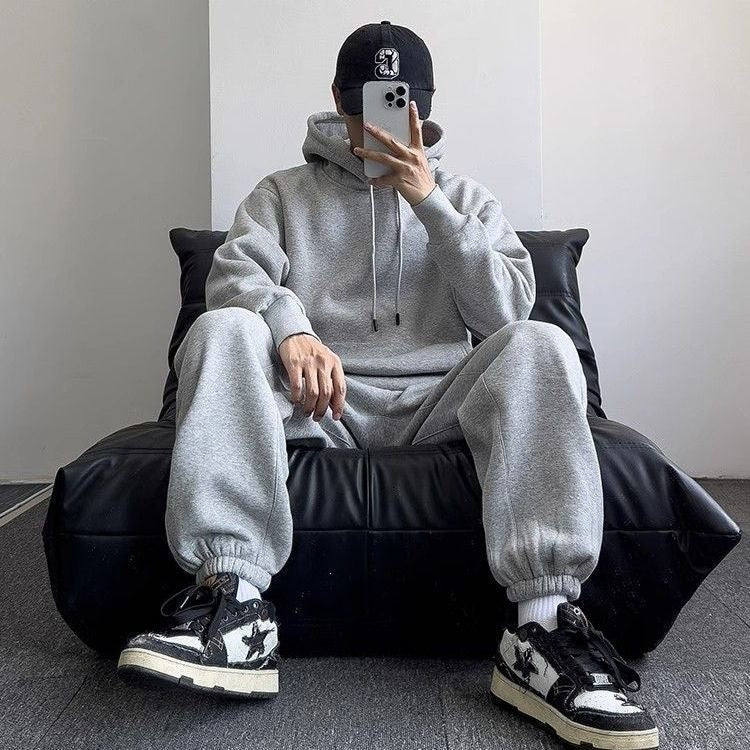 Unisex Oversize-Kapuzenpullover mit Kängurutasche und weiter Jogginghose aus French Terry Drune