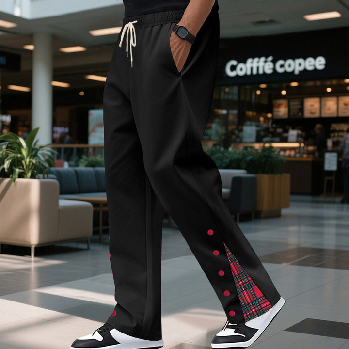 Herren Relaxed-Fit Jogginghose mit Karo-Seitenpasse, Druckknopfleiste & Kordelzug Drune