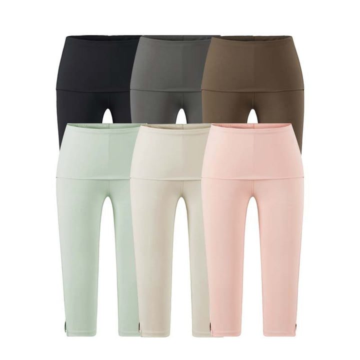 Damen Capri-Leggings mit hohem Umschlagbund, Shaping-Effekt und seitlichem Bein-Schlitz Drune