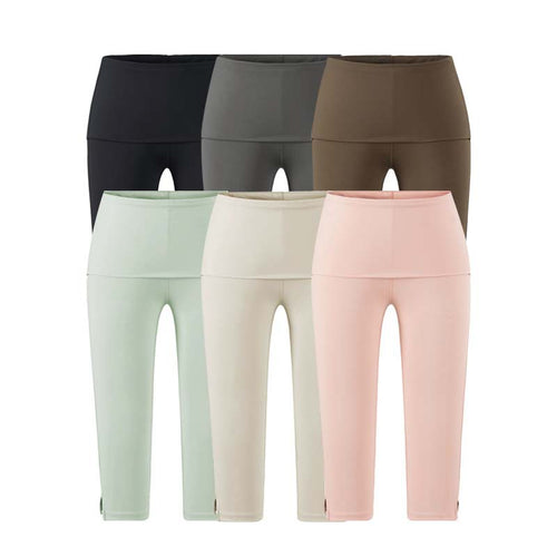 Damen Capri-Leggings mit hohem Umschlagbund, Shaping-Effekt und seitlichem Bein-Schlitz Drune