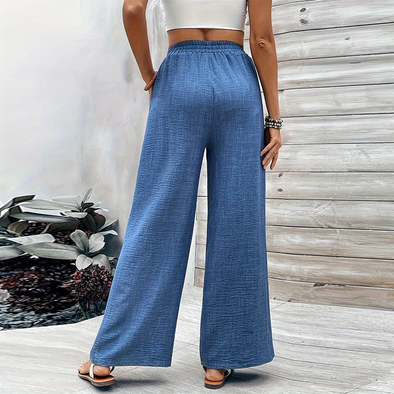 Damen Weit geschnittene Baumwollhose mit elastischem Bund Drune