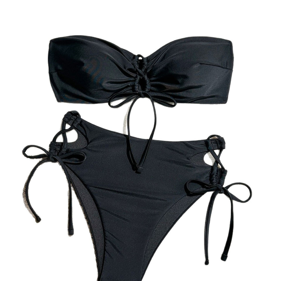 Damen hochgeschnittener Bandeau-Bikini mit eleganten Raffungselementen Drune