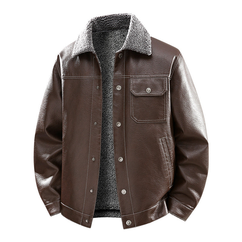 Herren Edle Kunstlederjacke mit weichem Teddyfutter Drune