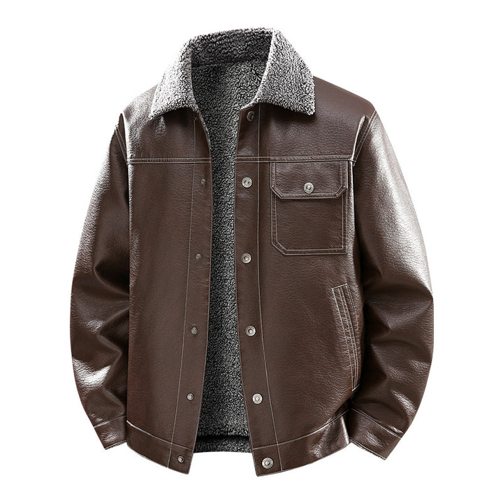 Herren Edle Kunstlederjacke mit weichem Teddyfutter Drune