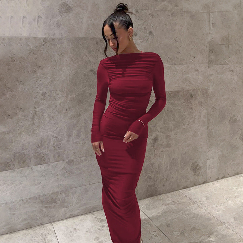 Damen Elegantes langes Kleid mit raffiniertem Raffungseffekt Drune