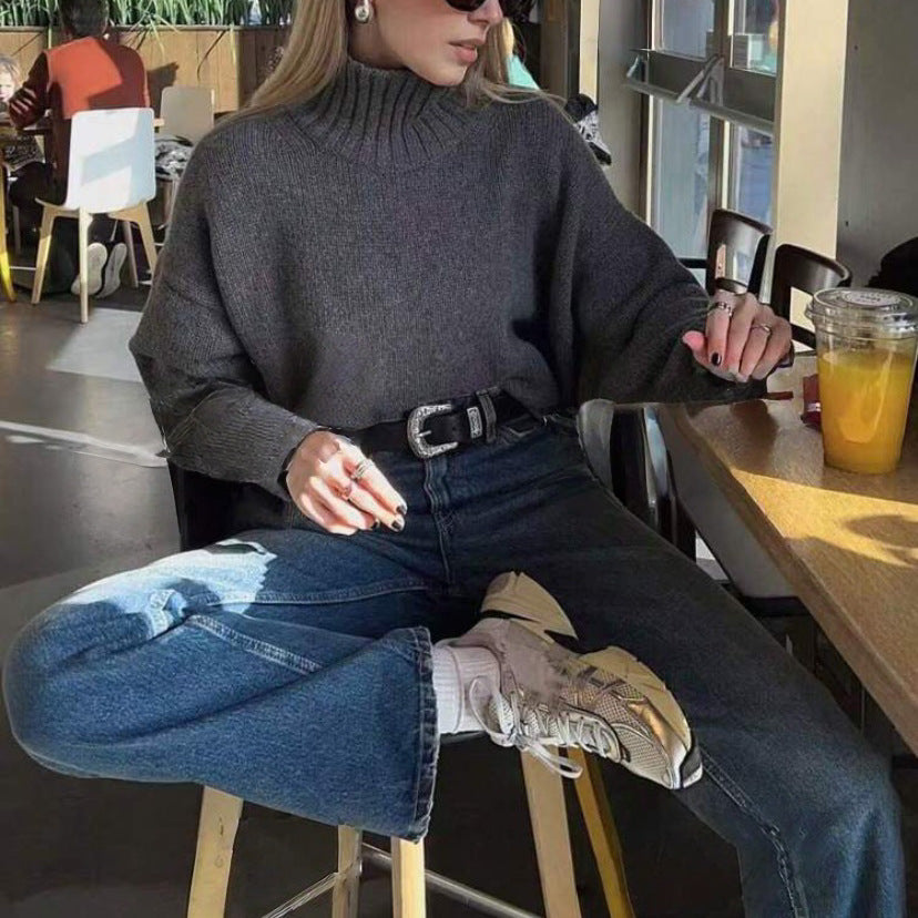 Damen Boxy-Rollkragenpullover aus feinem Wollmix mit Ballonärmeln und überschnittener Schulter Drune