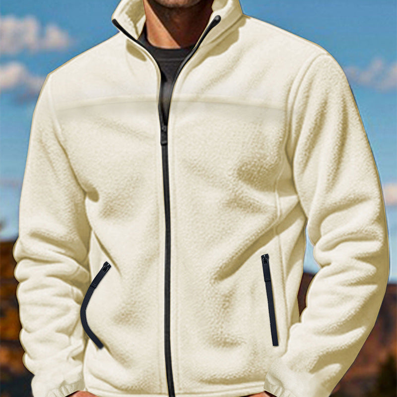 Herren Fleece-Übergangsjacke mit Stehkragen, durchgehendem Reißverschluss und Reißverschlusstaschen Drune