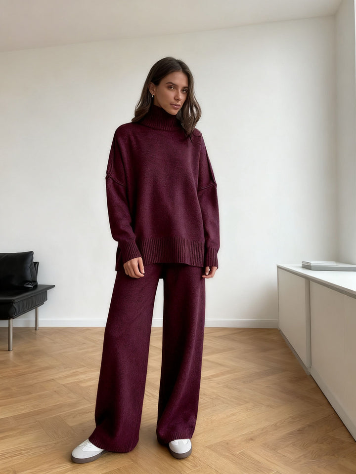 Damen kuscheliger Strickanzug mit hohem Kragen und weitem Schnitt Drune