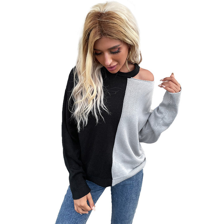 Damen Asymmetrischer Colorblock-Pullover mit Cut-Out-Schulter und Oversize-Feinstrick Drune