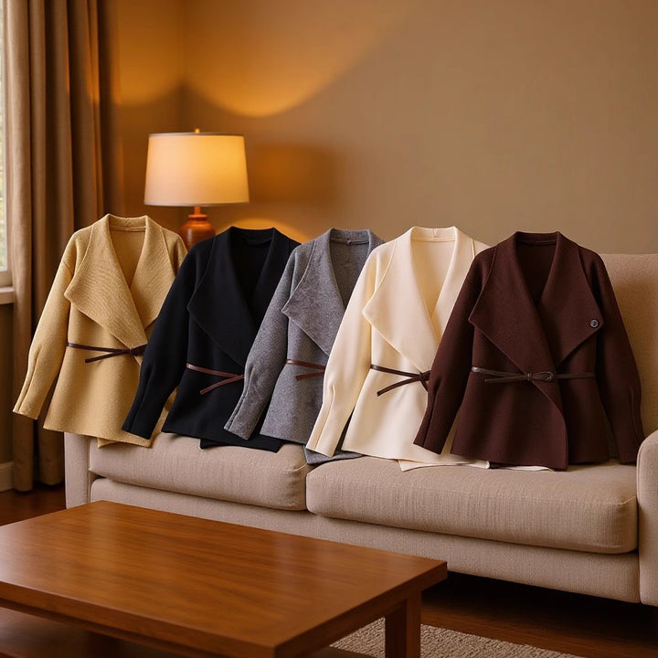 Damen Wickel-Mantel mit Oversize-Schalkragen und Taillengürtel Drune