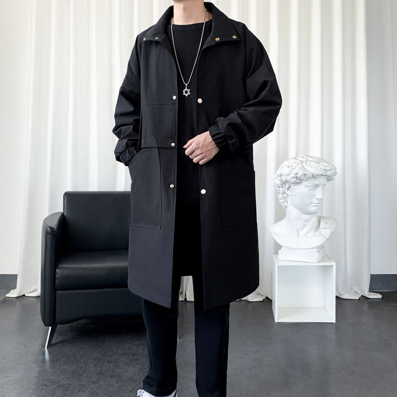 Herren Langer Oversize Utility Mantel mit zweistufiger Front, Druckknopfverschluss und großen Pattentaschen Drune