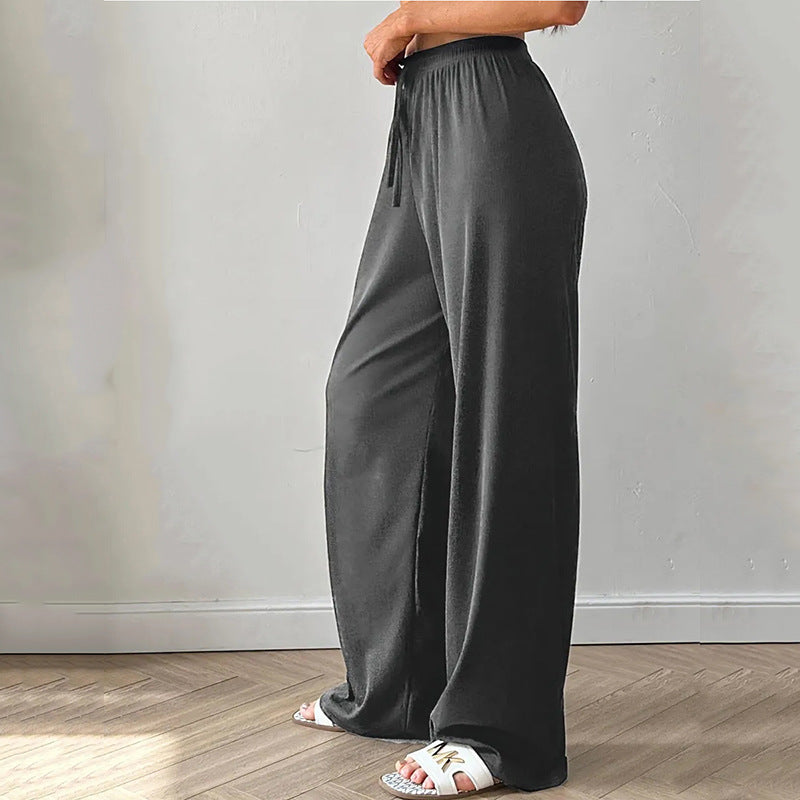 Damen weite hochgeschnittene Loungehose mit elastischem Bund und Kordelzug Drune