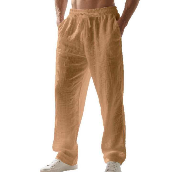 Herren lockere Sommerhose aus leichtem Leinenmaterial mit elastischem Bund und Seitentaschen Drune