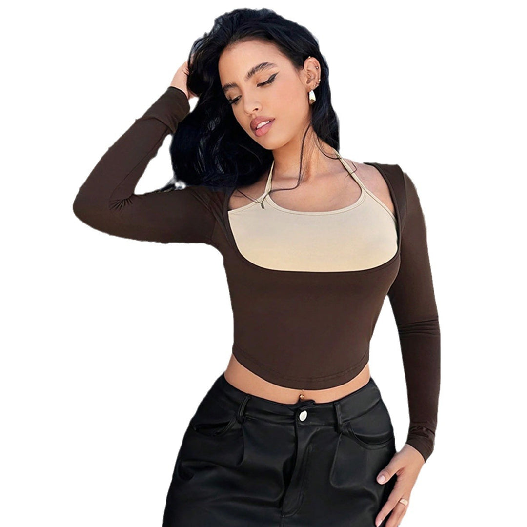 Damen Figurbetontes Longsleeve mit raffinierten Layering-Details Drune