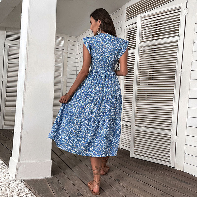 Damen Maxikleid mit floralen Rüschen und elegantem tailliertem Design Drune