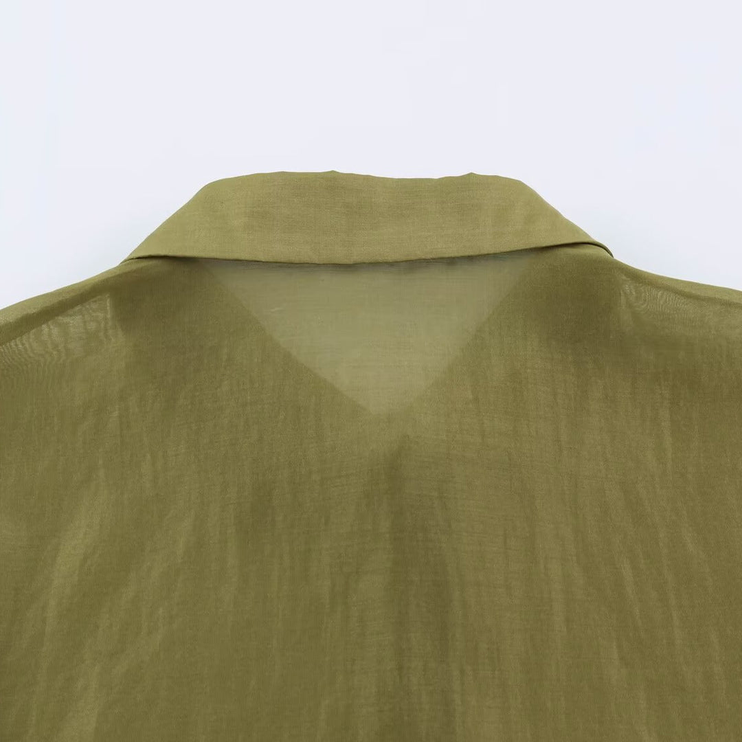 Damen Seidenähnliche Bluse mit Volumenärmeln, Stufenrüschen und Smokbündchen Drune
