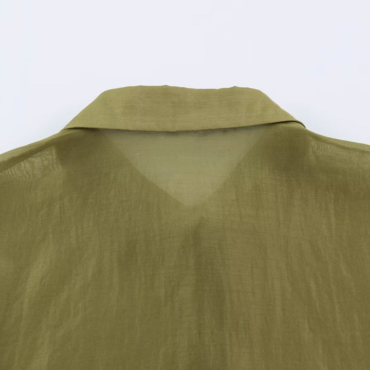 Damen Seidenähnliche Bluse mit Volumenärmeln, Stufenrüschen und Smokbündchen Drune