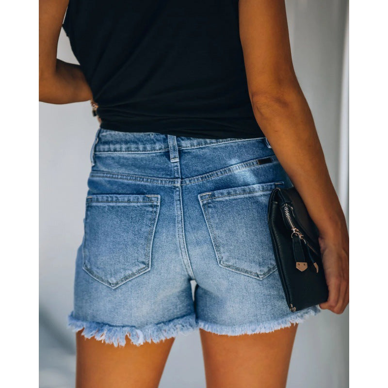Damen Destroyed Jeansshorts mit hohem Bund und franjierter Saumkante Drune