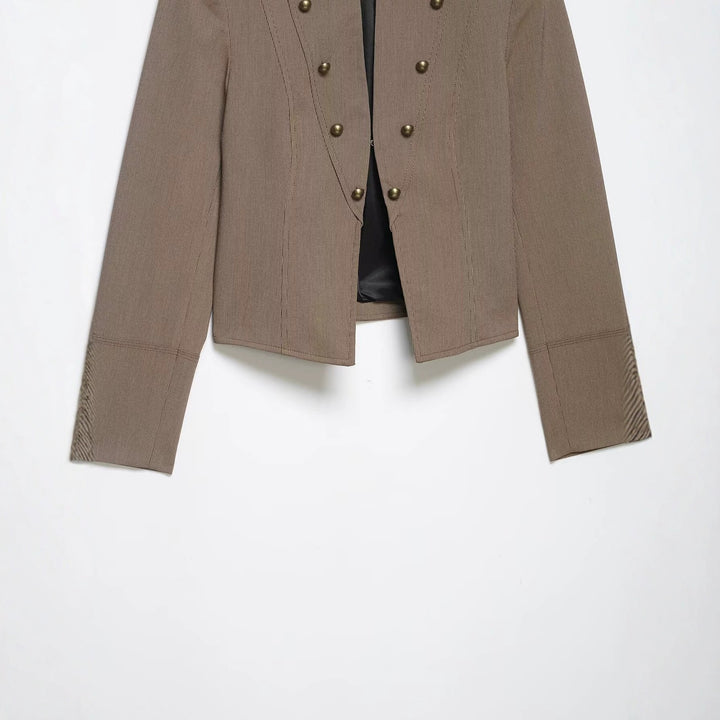 Damen Militärinspirierte Kurzjacke mit Stehkragen, doppelter Zierknopfleiste und Epauletten Drune