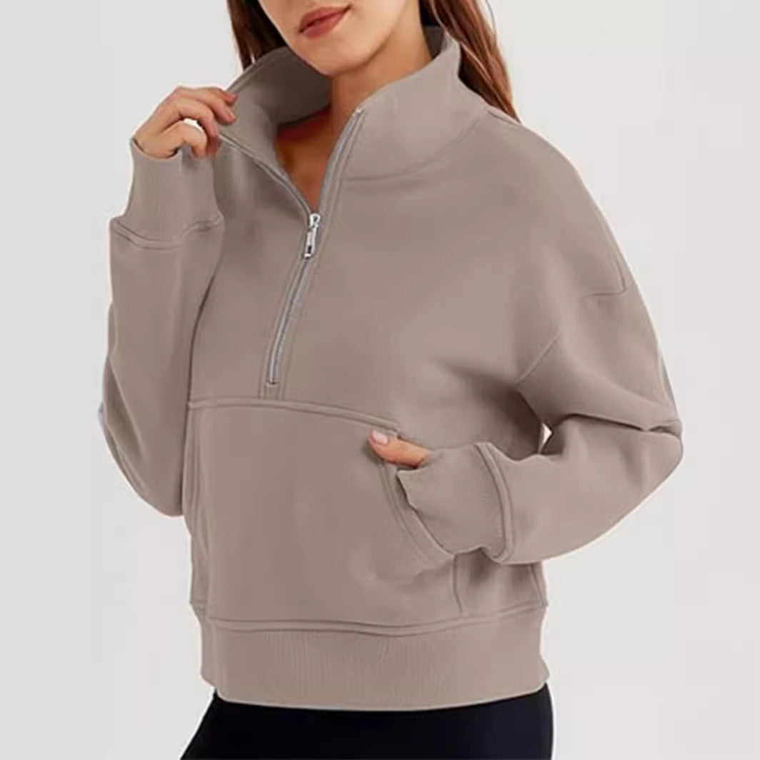 Damen lässiger Pullover mit hohem Kragen und kurzer Reißverschluss Drune