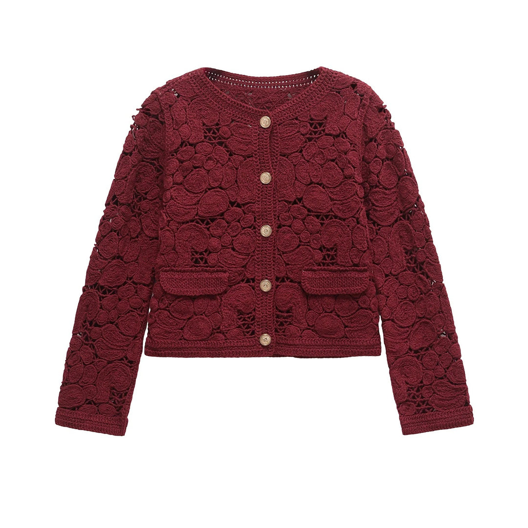 Damen Strickjacke aus feiner Spitze mit dekorativen Knopfdetails und eleganter Silhouette Drune