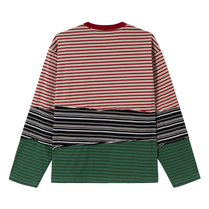 Damen Gestreiftes Langarm-Cropped-Shirt mit Colorblock und Rundhalsausschnitt Drune