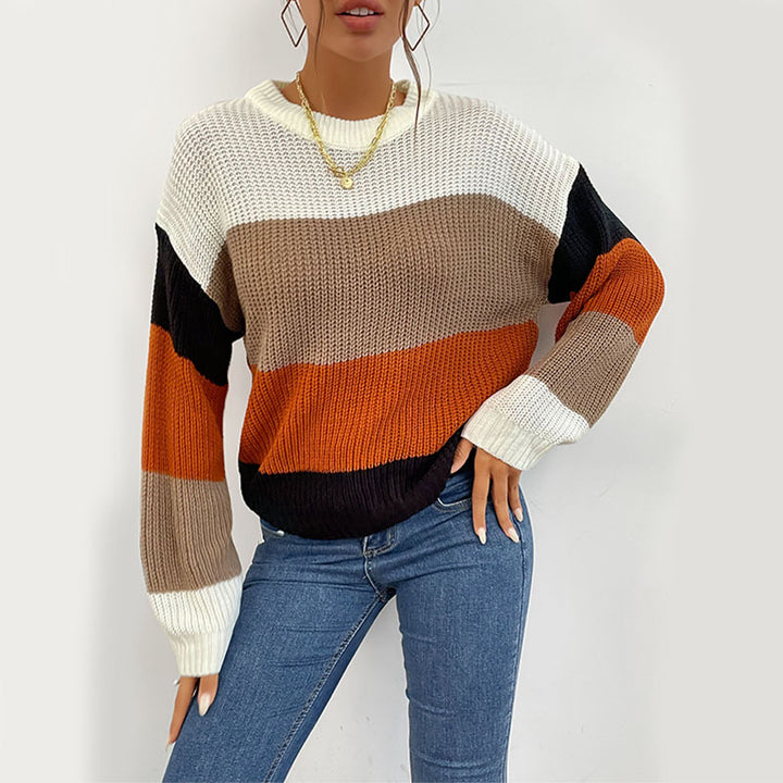 Damen Lässiger Strickpullover mit Farbblock Drune