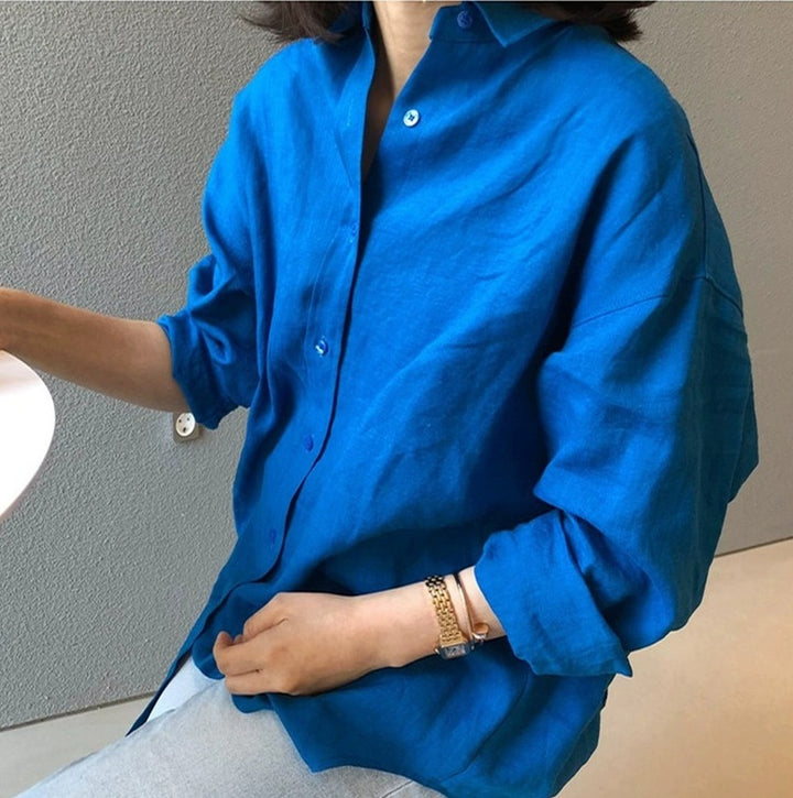 Damen Urbanes Oversize-Leinenhemd mit offenem Kragen und kastiger Silhouette Drune