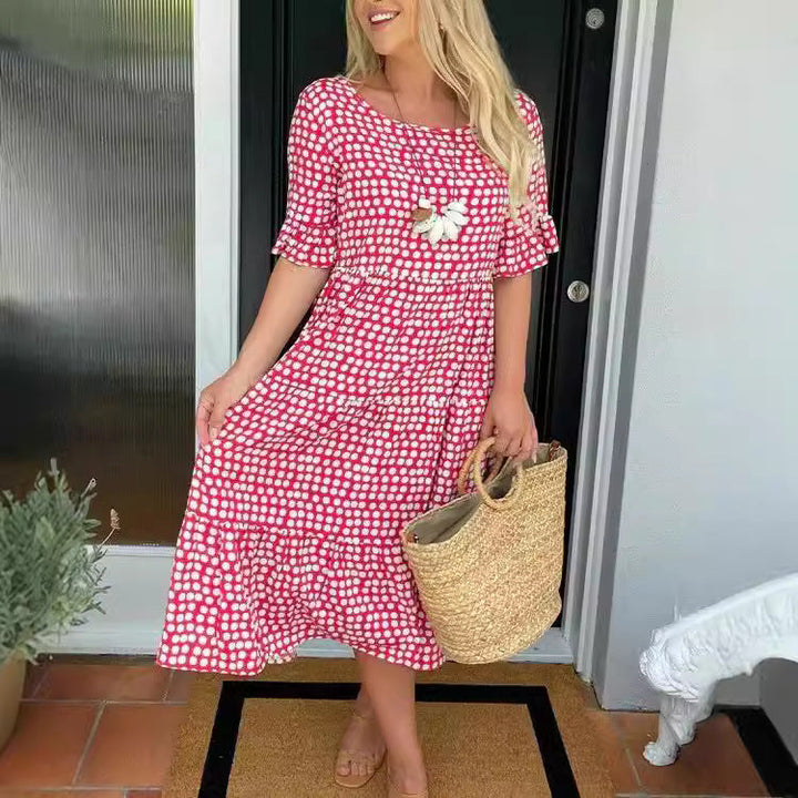 Drune | Sommer Rundhals Bedrucktes Kurzarmkleid