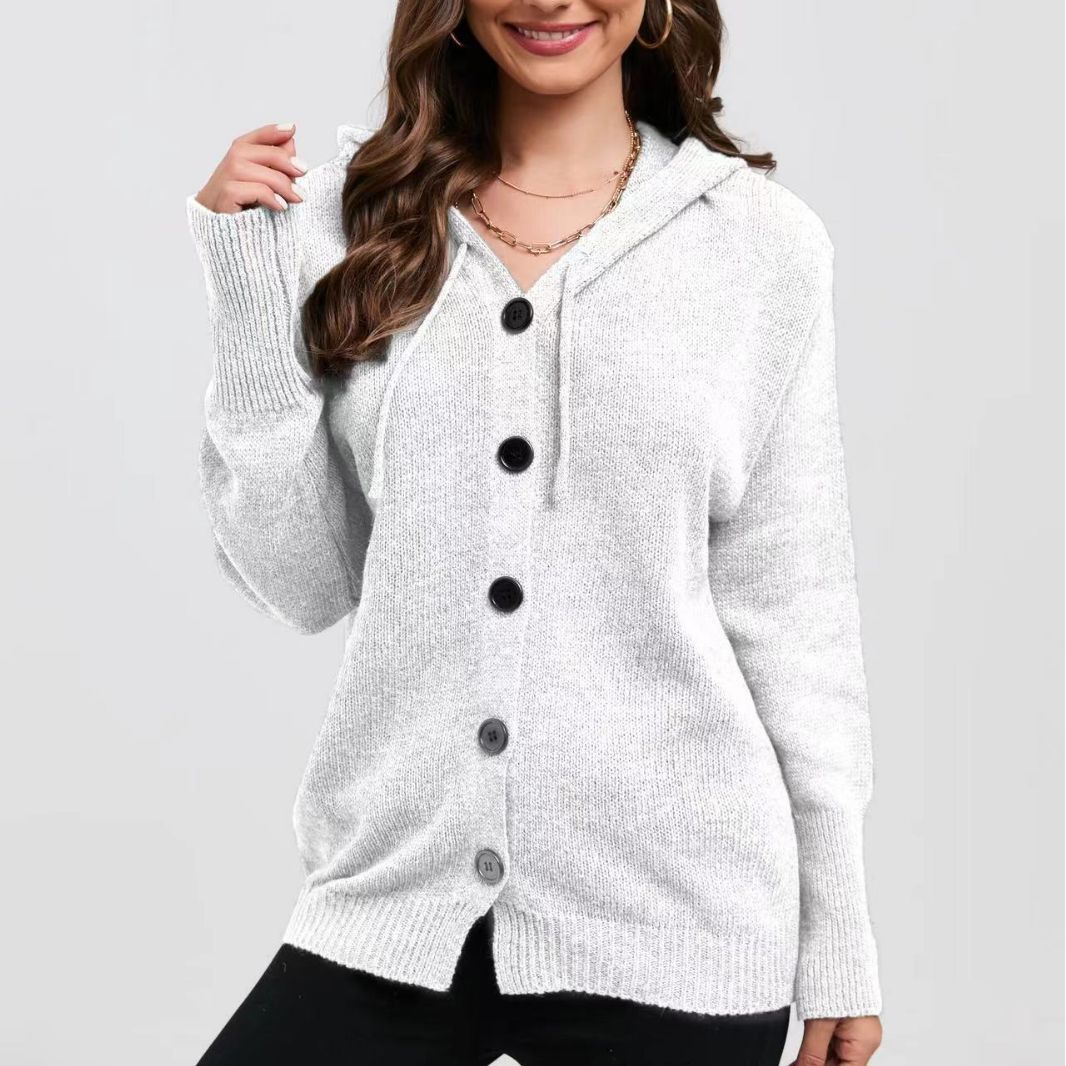 Damen Kuschelige Kapuzenjacke mit großen Knöpfen und lässigem Schnitt Drune