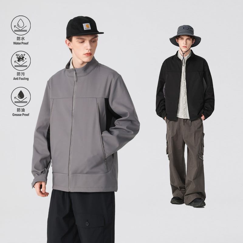 Herren Hybrid-Softshelljacke im Urban-Tech-Look mit hohem Stehkragen und verdecktem Reißverschluss Drune