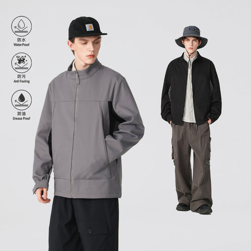 Herren Hybrid-Softshelljacke im Urban-Tech-Look mit hohem Stehkragen und verdecktem Reißverschluss Drune