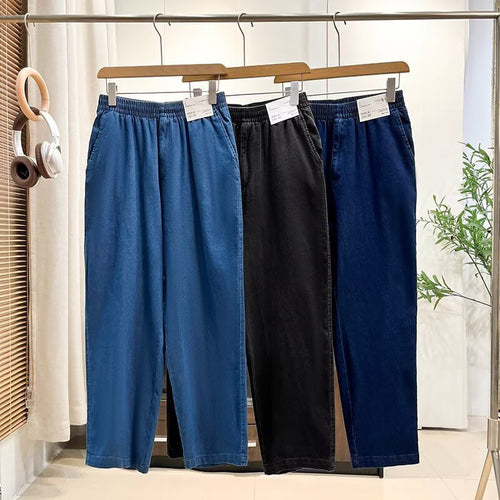Damen Bequeme weit geschnittene Jeanspants mit elastischem Bund Drune