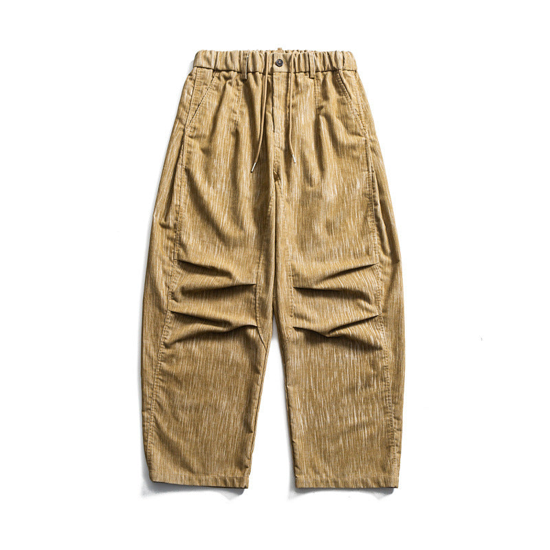 Herren weite Cordhose im Workwear‑Look mit elastischem Bund, Kordelzug und Kniefalten Drune