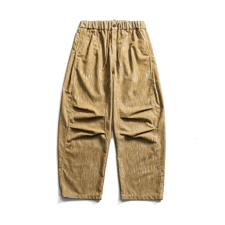 Herren weite Cordhose im Workwear‑Look mit elastischem Bund, Kordelzug und Kniefalten Drune