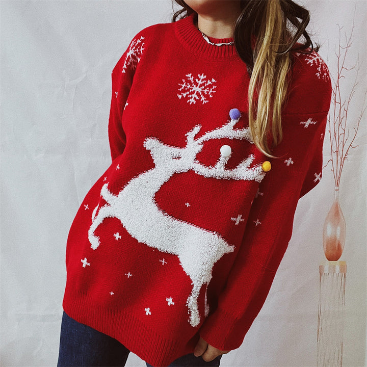 Damen festlicher Pullover mit kreativem Rentier-Motiv und strukturiertem Strick Drune