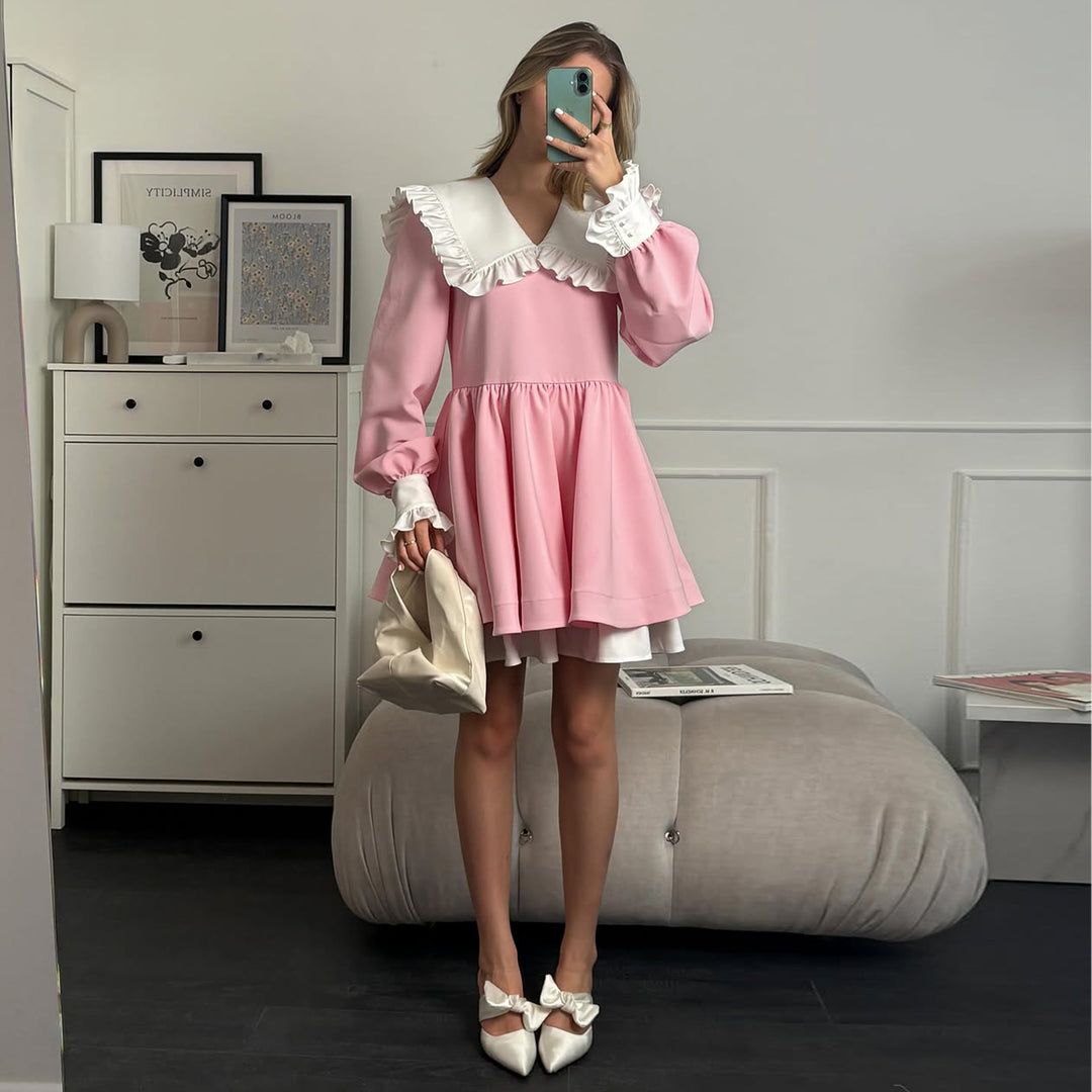 Damen Buntes Kleid mit weitschwingendem Rock und voluminösen Ärmeln Drune