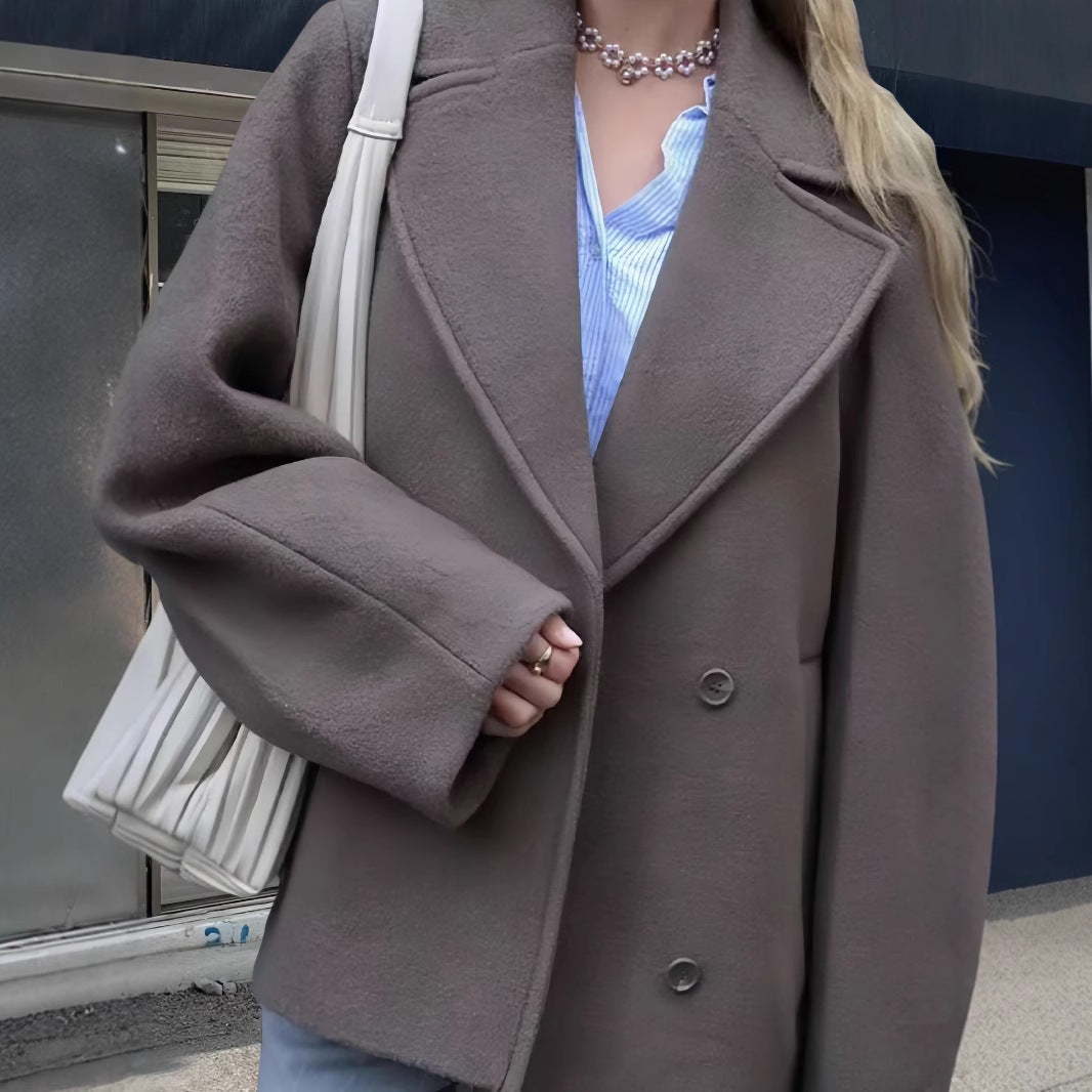Damen modische Oversized-Jacke mit doppelter Knopfleiste und elegantem Kragen Drune