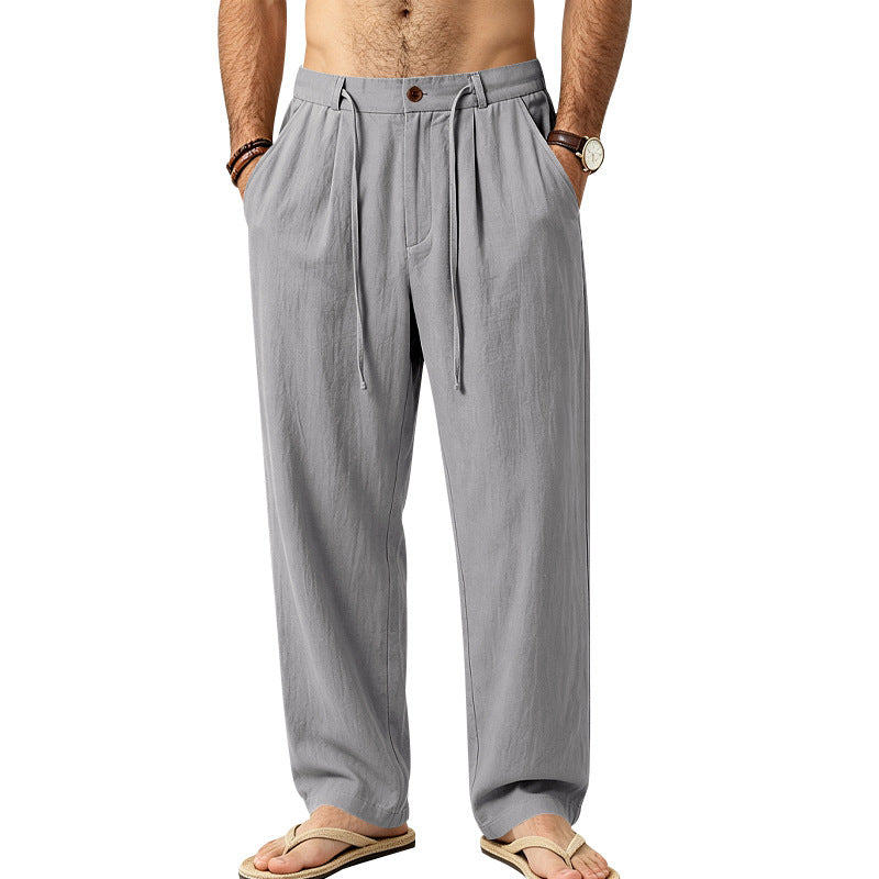 Herren Leichte Leinenhose mit Bundfalten und Kordelzug Drune
