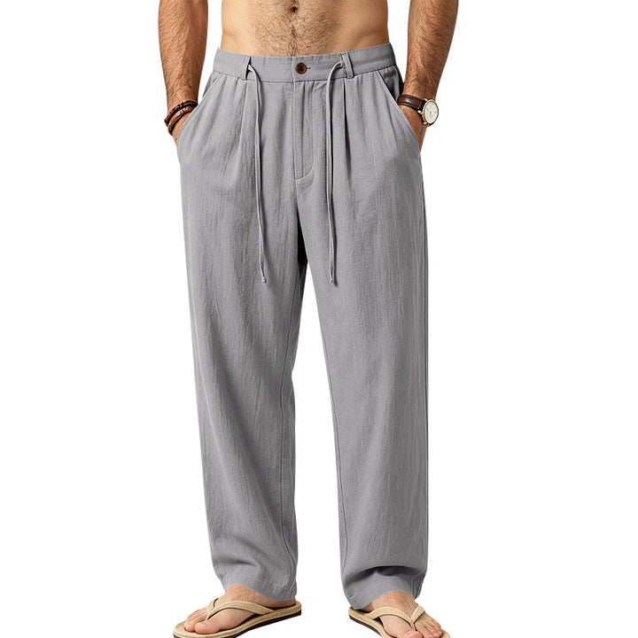 Herren Leichte Leinenhose mit Bundfalten und Kordelzug Drune
