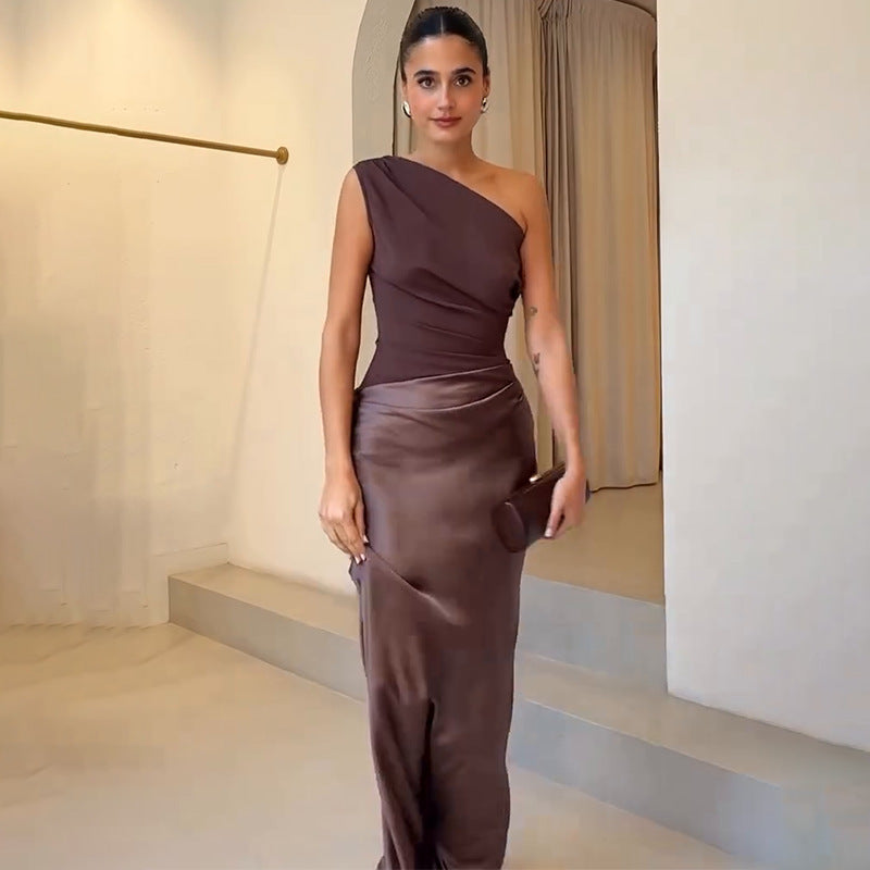 Damen elegantes Abendkleid mit asymmetrischem Schnitt und fließendem Design Drune