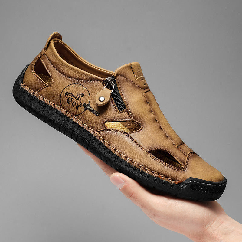 Herren Bequeme Lederfreizeitschuhe mit Reißverschluss und atmungsaktiven Öffnungen Drune