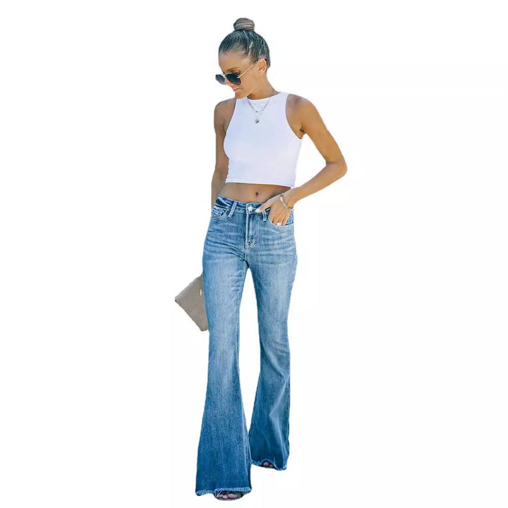 Damen High-Waist Flared Jeans im Vintage-Stil Drune